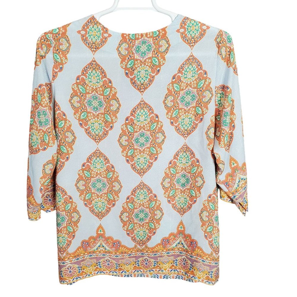 Cynthia Rowley Size 2X Tunic Blouse Pullover Medallion Print Split Neck Blue - Picture 2 of 13